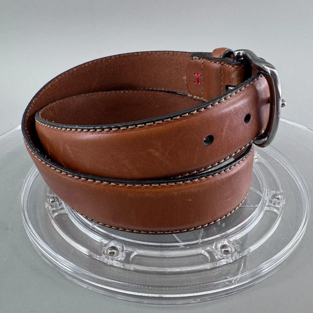 Tommy Hilfiger Mens Brown Genuine Leather Belt Silver Buckle Size 34/85